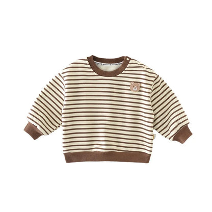 New Baby Sweatshirt Infant Plus Velvet Thick Warm Boy Girl Casual Striped Tops