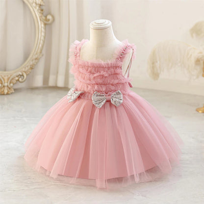 Girls Dress Sequined Bowknot Children's Princess Mesh Dresses Sling Girl Tutu