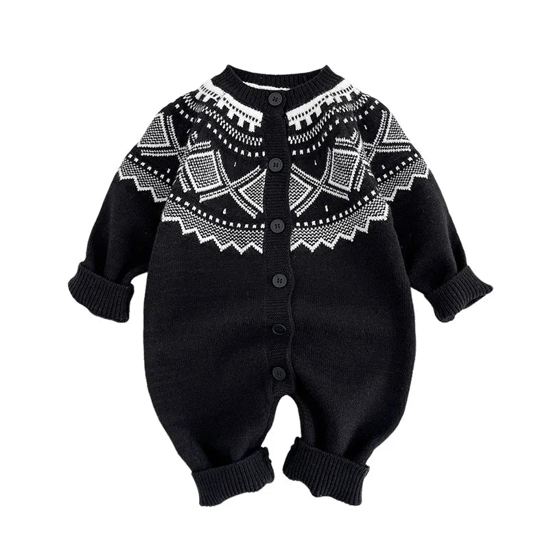 Baby Long Sleeve Romper Newborn Toddler Rhombus Knitted Jumpsuit