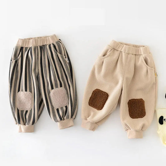 Baby Fleece Casual Pants Toddler Boys Vertical Striped Loose Trousers