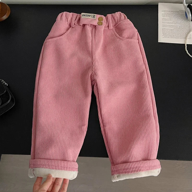 Girls Thick Outer Wear Sports Trousers High Waist Pants