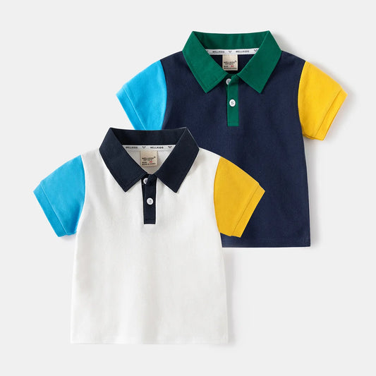 Boys Baby Short-sleeved T-shirt Boys POLO Shirt Baby Lapel Colorblocking Tops