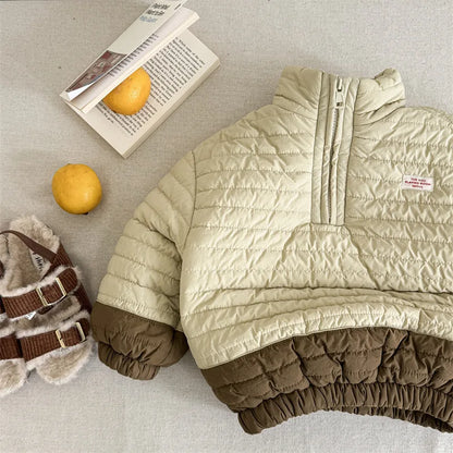 Girls Cotton Padded Jacket Boys Patchwork Warm Jacket Kids Clothes