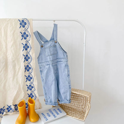 Boy Denim Overalls Loose Girls Suspenders Jumpsuit Retro Kid Casual Pants