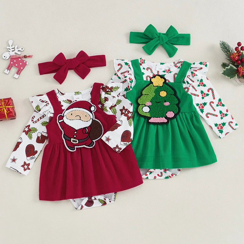 Christmas Tree Santa Dress Headband Set