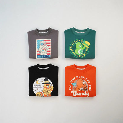 Children Cute Cartoon Print Boys Girls Pullover Cotton Sweatshirt