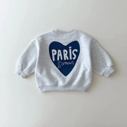 New Children Heart Sweatshirt Baby Tops Boys Girls Loose Pullover Cotton