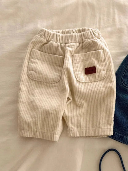 New Baby Loose Jeans Girls Corduroy Trousers Solid Boys Pocket Casual Pants