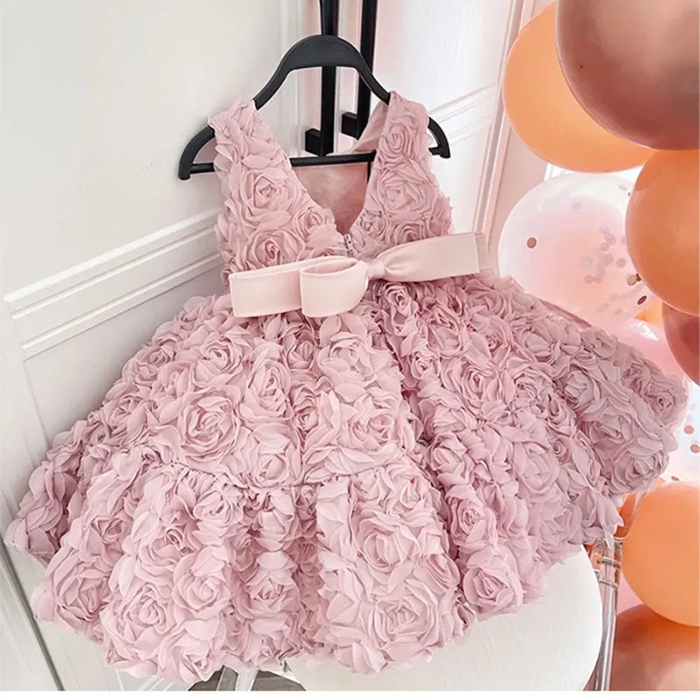 Flower Baby Dresses Sleeveless Elegant Children Holiday Party Prom Ball Gown Tutu Girl's Ceremonial