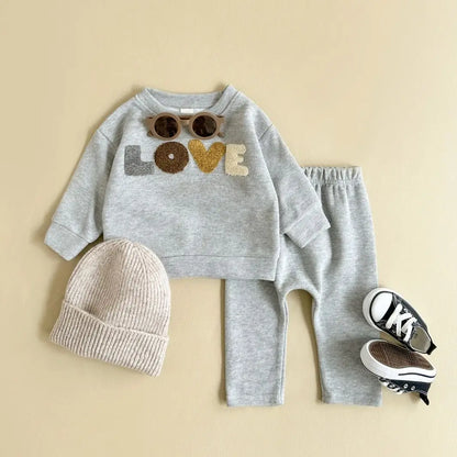 Boys Girls Sweatshirt Letter Long Sleeve +Pants Two Piece Cotton Children's Set