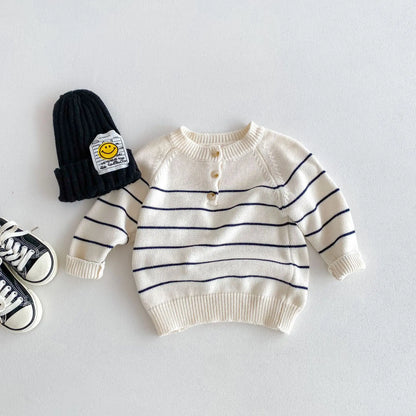 Girl Baby Knitted Striped Outwear Boy Cotton Knit Long Sleeve Pullover Sweater