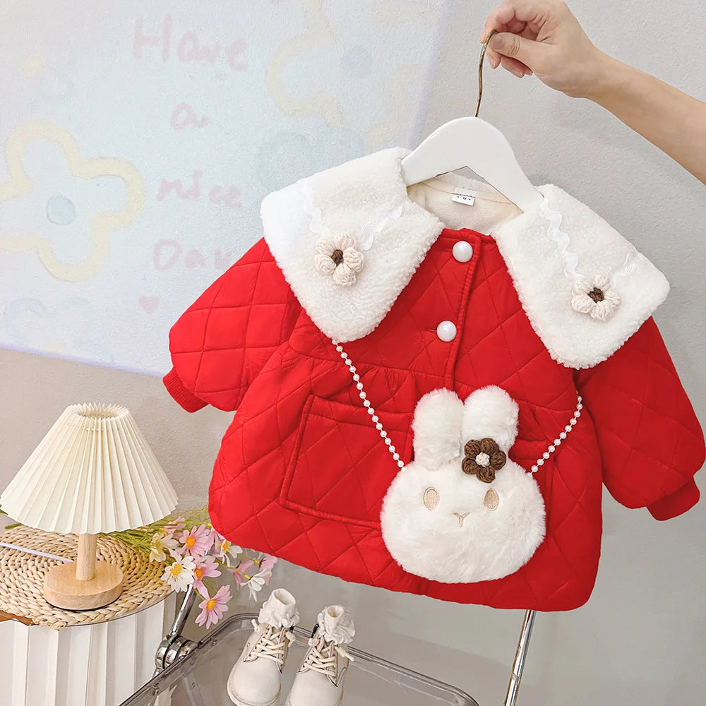 Toddler Outwear Big Collar Fashion Fleece Thick Infant beautiful jacket