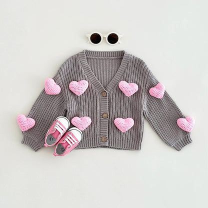 Baby Sweaters Sweet Heart Woolen Coat Pure Cotton Knitted Winter Outwear