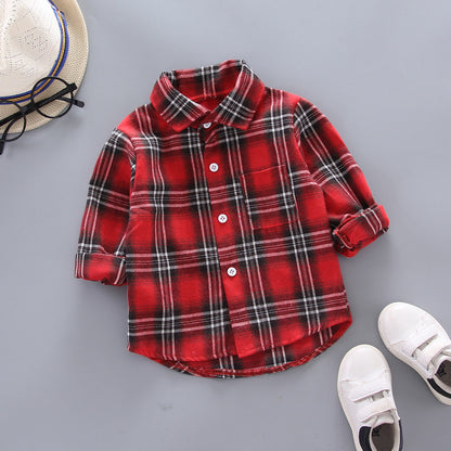 Boys And Girls Plaid Shirts Korean Style Loose Lapel Long Sleeves