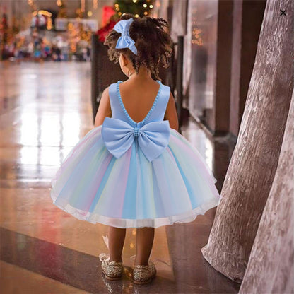 Girls Bow Sleeveless With Headdress Dress