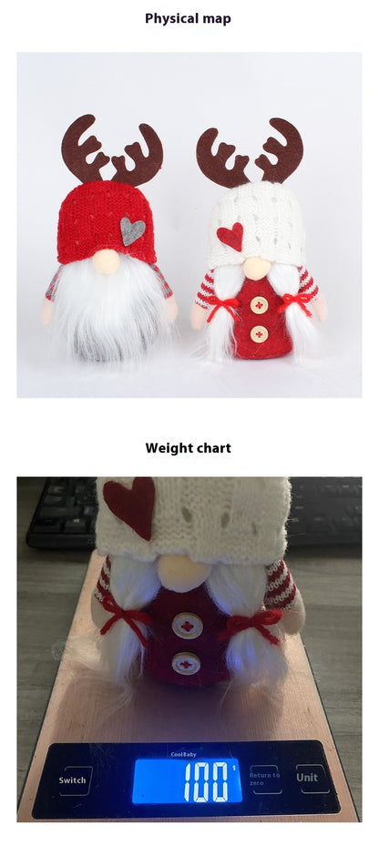 Knitted Hat Antlers Doll Rudolf Faceless Table Decoration